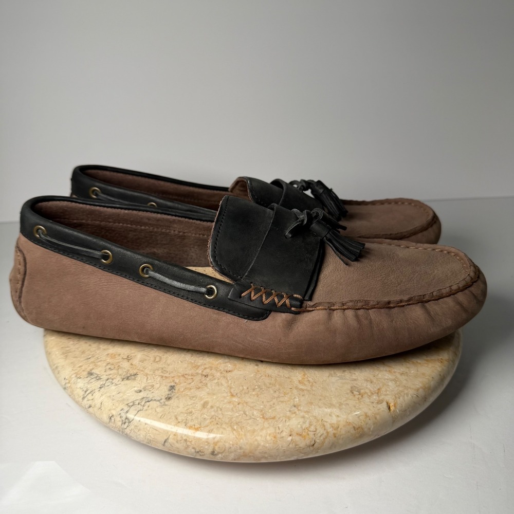 UGG Chester Tassel Loafers 11.5 Brown Black Leather Suede Moccasins 1010139